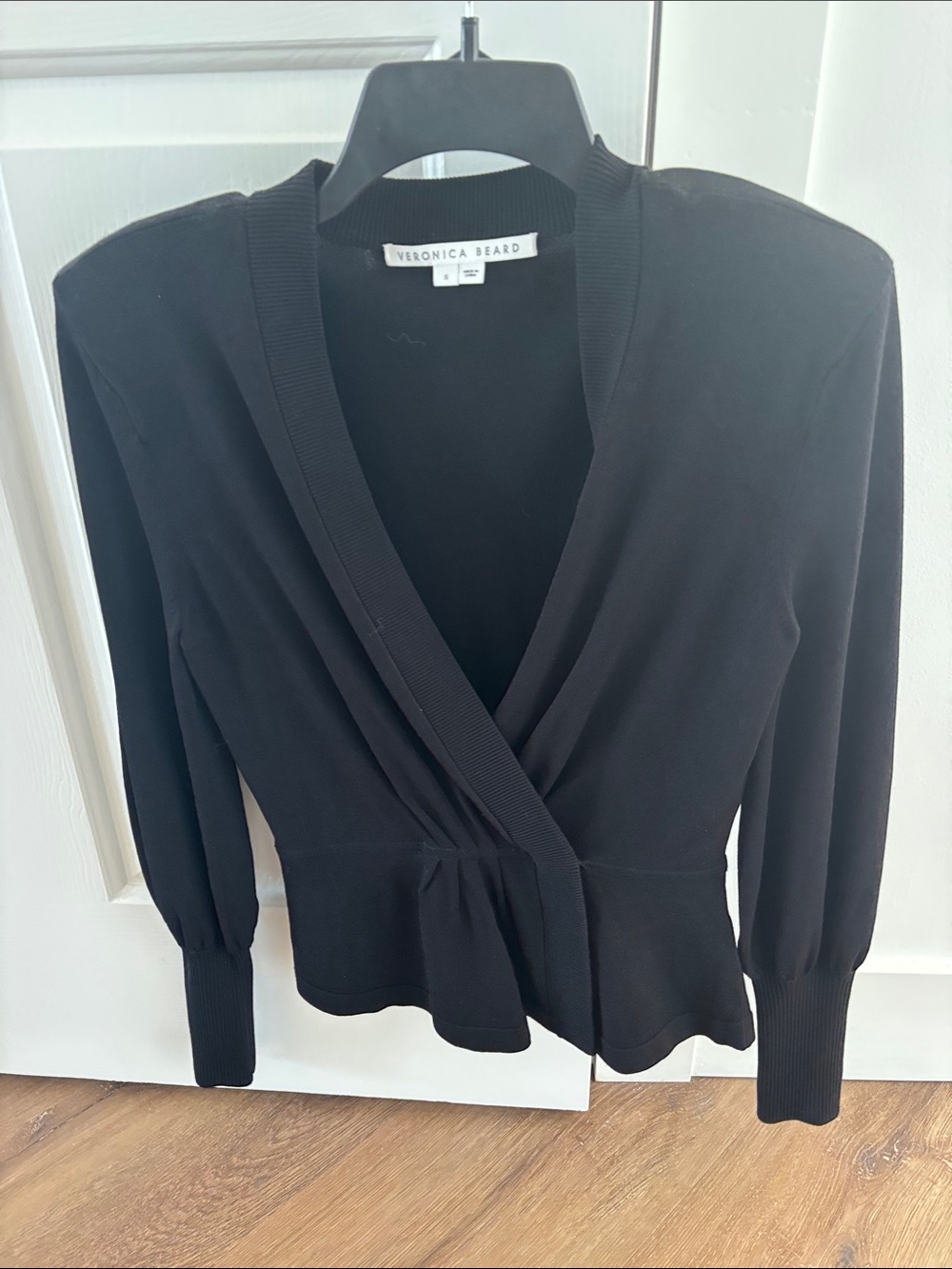 Veronica Beard Black Wrap-Style Peplum Cardigan